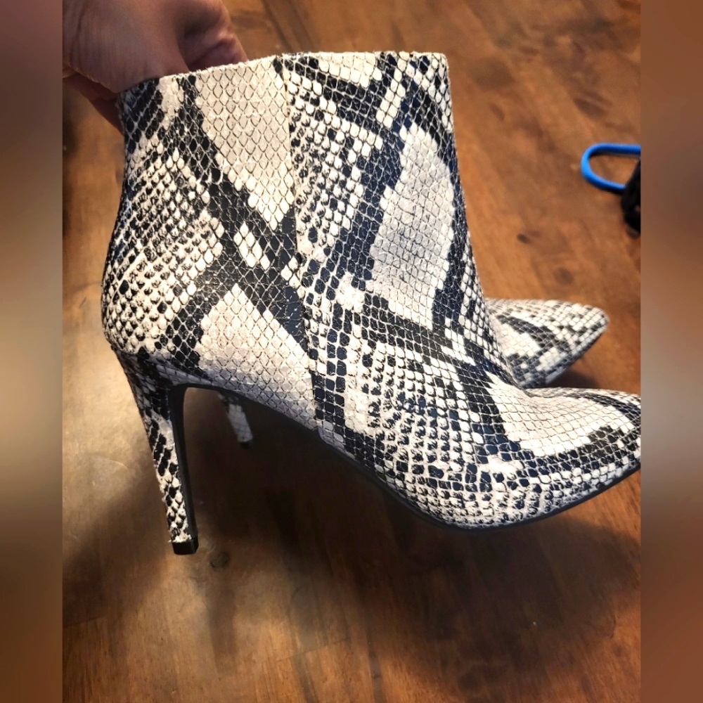 Black and white snake skin booties